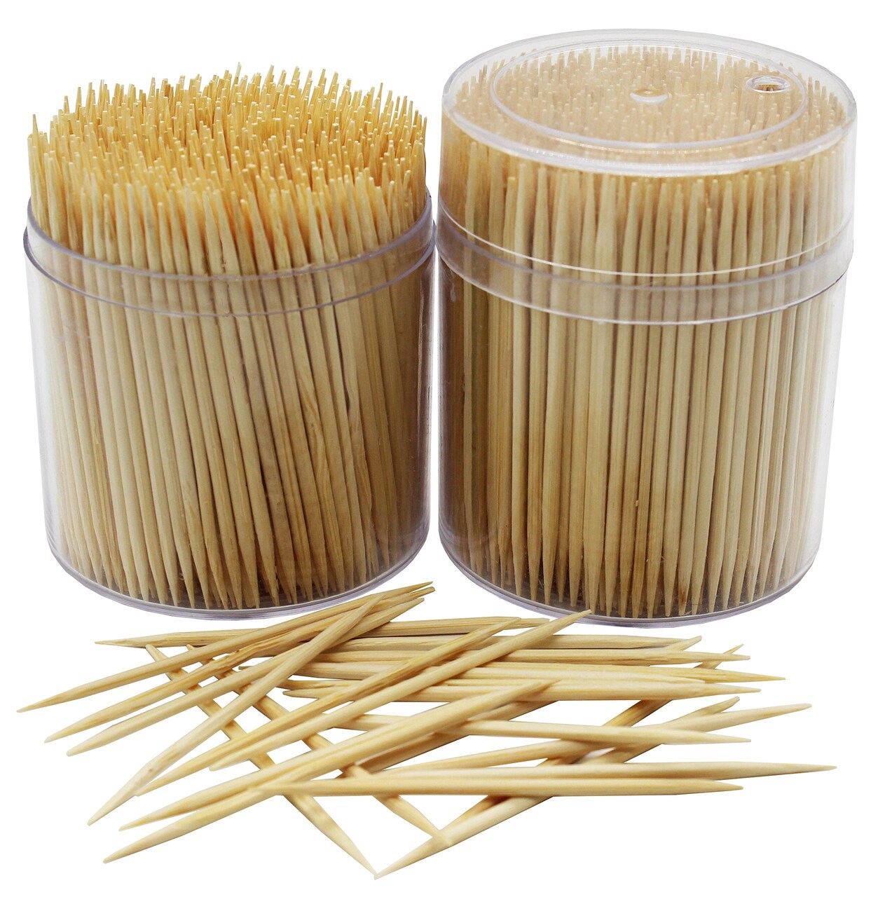 Bamboo Wooden Toothpicks |1000-Piece Large Wood Round Toothpicks in Clear Plastic Storage Box | Sturdy Safe Double Sided Party, Appetizer, Olive, Barbecue, Fruit, Teeth Cleaning Toothpicks.